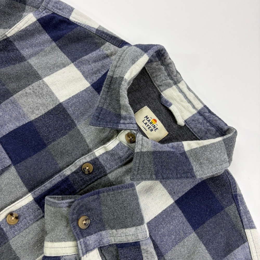 Marine Layer Lined Flannel Shirt Jacket Mens Large Blue‎ Grey Plaid Shacket